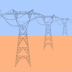 Power transmission towers in desert