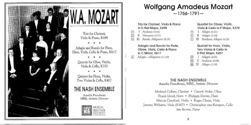 Clarinet Trio, K. 498 / Adagio and Rondo K. 617 / Oboe Quartet, K. 370 / Horn Quintet K. 407