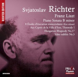 Piano Sonata in B minor, 8 Études d'exécution transcendante, Aux cyprès de la villa d’Este, Threnody I, Hungarian Rhapsody No. 17, Valse oubliée No.3