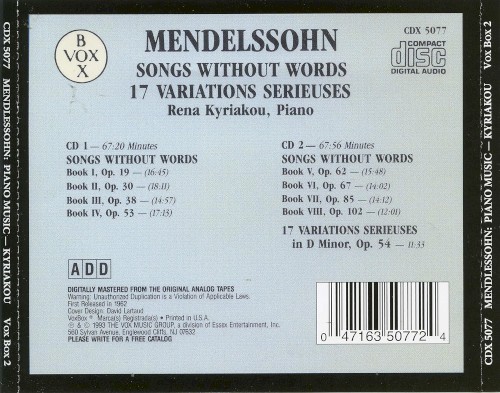 Songs without Words / 17 Variations Sérieuses