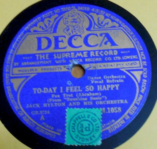 To-Day I Feel So Happy / My Heart Is Bluer Than Your Eyes Cherie