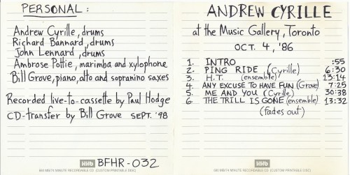 Andrew Cyrille at the Music Gallery, Toronto: Oct. 4, ‘86