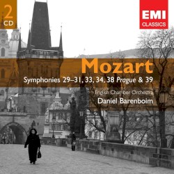 Symphonies 29-31, 33, 34, 38 "Prague" and 39
