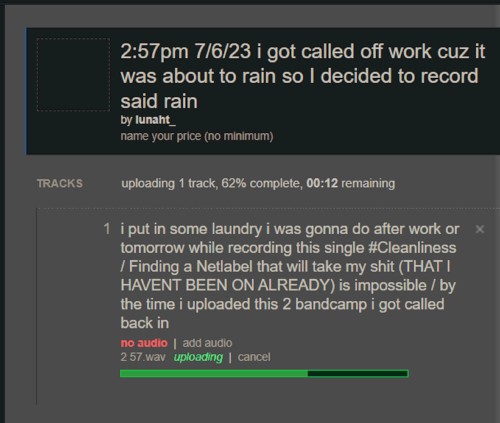 2:57pm 7/6/23 i got called off work cuz it was about to rain so I decided to record said rain