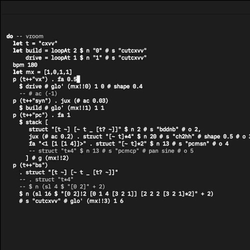 Vroom Vroom (Lil Data TidalCycles live coding edit)