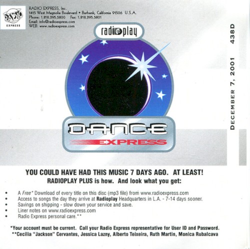 Radioplay - Dance Express - 438D - December 7, 2001