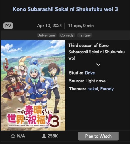 Konosuba Season 3 Watch Online Free Now HD